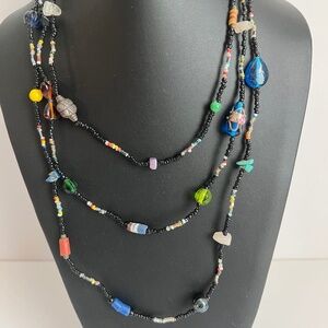 Glass Bead, Stone and Seed Bead Long Layering Necklace